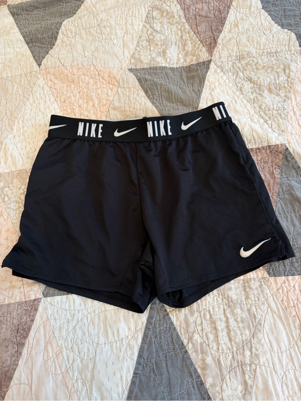 Nike girls Black Athletic Shorts with White Logo Waistband